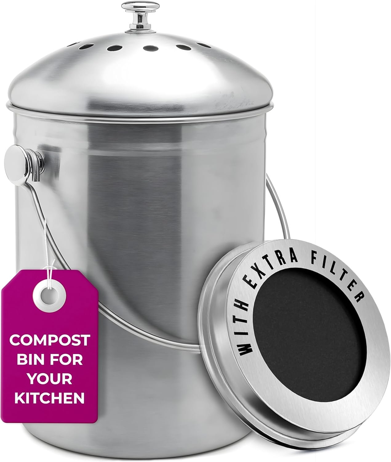 EPICA Countertop Compost Bin Kitchen | 1.3 Gallon | Odorless Composting Bin with Carbon Filters | Indoor Compost Bin with Lid | Stainless Steel Kitchen Composter for Food Scraps & Waste Recycling - Image 8