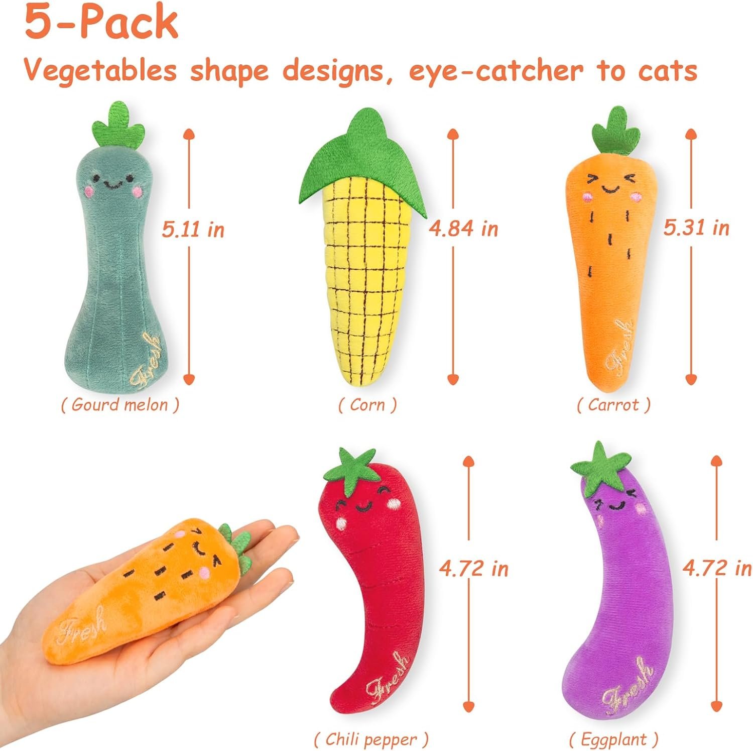 ETEKYER Catnip Cat Toys, 5 Pack, Plush Catnip Toys for Indoor Cats Kitten, Interactive Cat Nip Kitty Kicker Chew Safe Teeth Cleaning Toys, Fun Carrot Vegetable Shape - Image 6