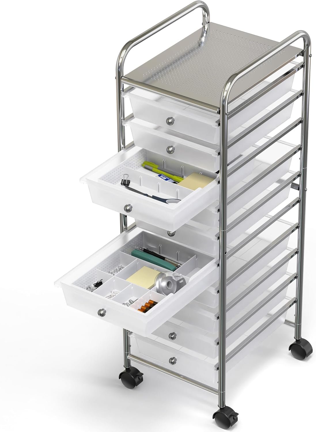 Simple Houseware Drawer Organizer Tray with 9 Adjustable Compartments, White - Image 6