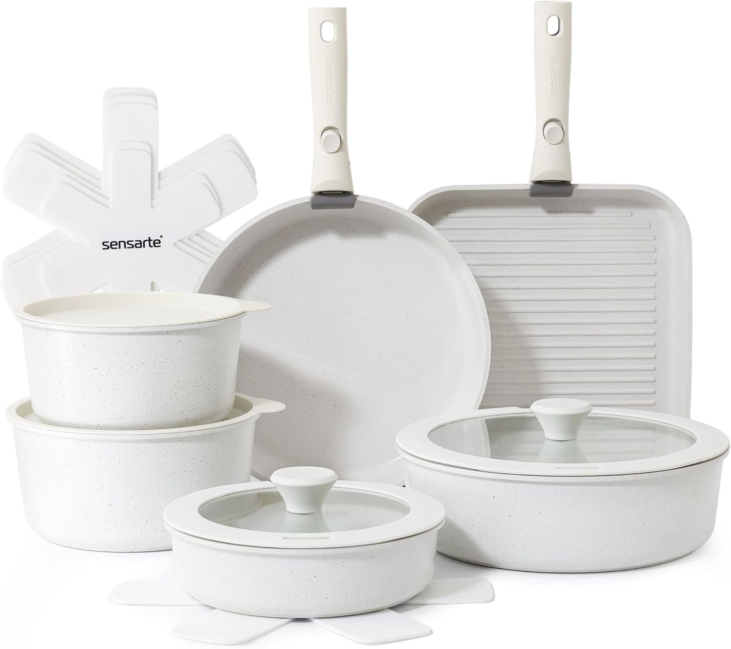 SENSARTE 17-Piece Detachable Handle Nonstick Cookware Set