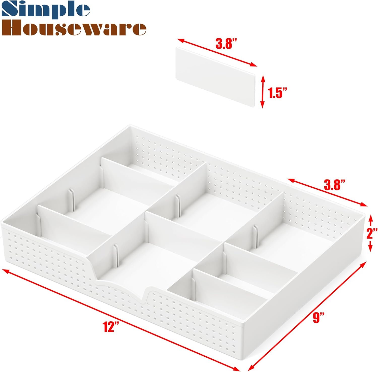 Simple Houseware Drawer Organizer Tray with 9 Adjustable Compartments, White - Image 7