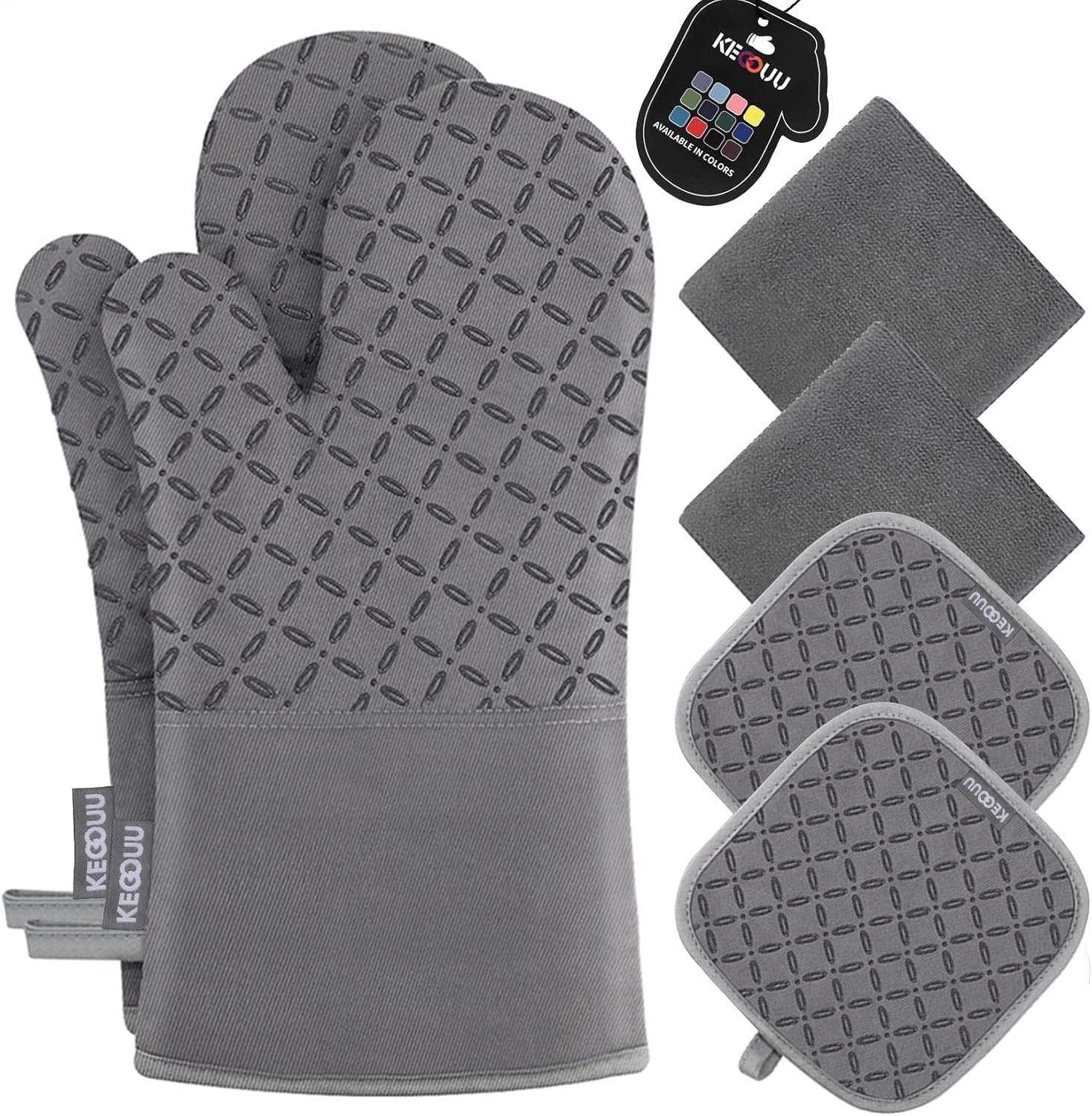 KEGOUU Oven Mitts and Pot Holders 6-Piece Set – Heat-Resistant, Non-Slip Silicone