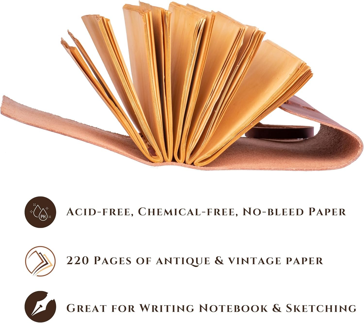 LEATHER VILLAGE Leather Bound Journal - Rustic Brown, 7"X5", 220 Pages - Vintage Blank Paper Diary for Writing, Drawing, Sketchbook, and Travel Notebook - Ideal for Women and Men - Image 5