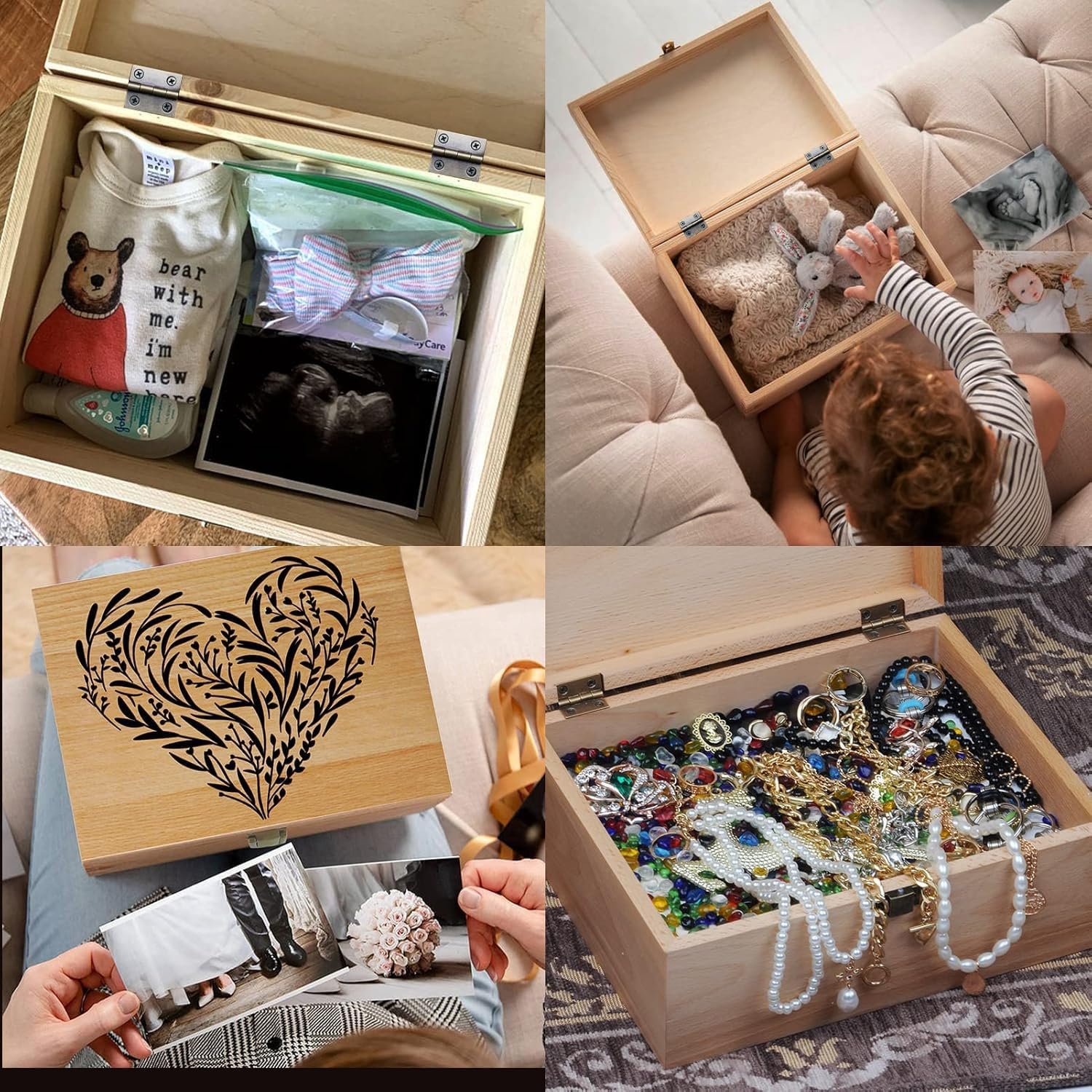 EXISTING Wooden Memory Keepsake Box, Floral Heart Engraved Large Keepsake Boxes with Lids, Memory Box Keepsakes Gift for Anniversary, Wedding, Memory, Birthday, Valentines Day, for Office or Home - Image 5