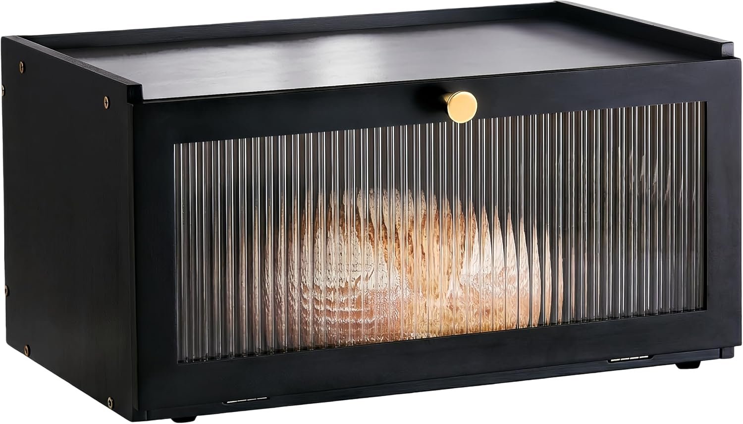 ETMI Black Bread Box for Kitchen Countertop – Large Modern Bamboo Bread Box with Window