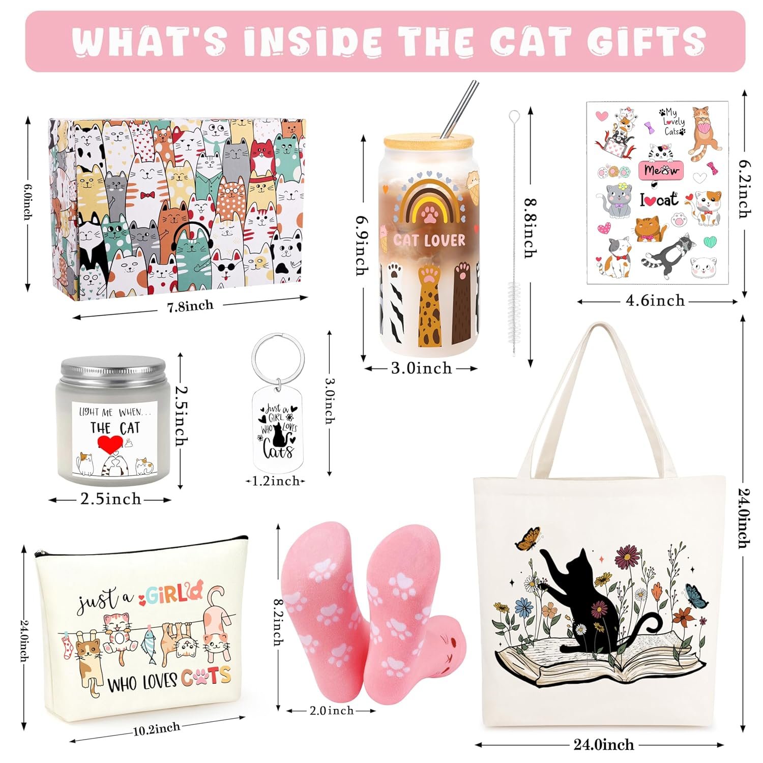 Cat Lover Gifts for Women, Gifts for Cat Lovers, Cats Themed Gift Set of 7 - Image 2