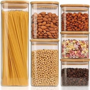 ComSaf Glass Storage Jars with Bamb...