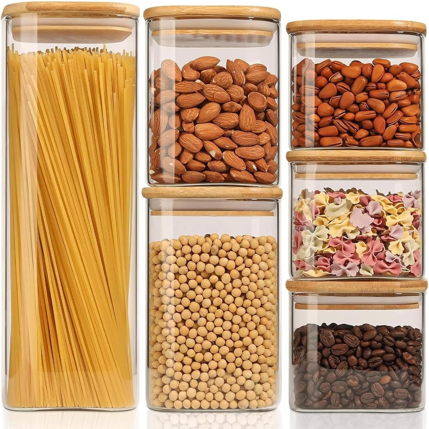 ComSaf Glass Storage Jars with Bamboo Lids – Set of 4, Airtight Food Canisters