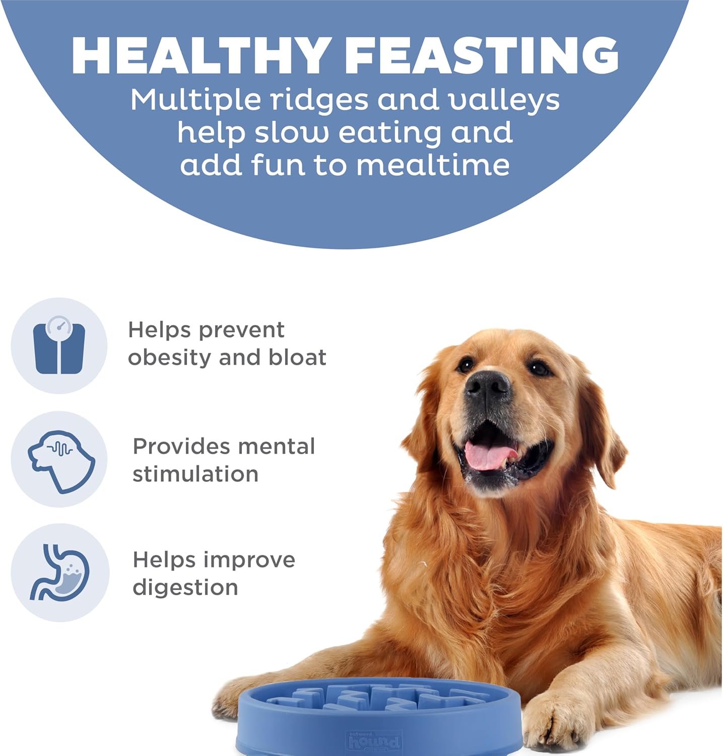 Outward Hound Fun Feeder Slo Bowl – Large 4‑Cup Capacity, Slow Feeding, Medium to Large Dogs, Non‑Slip, Blue, Notch Pattern - Image 2