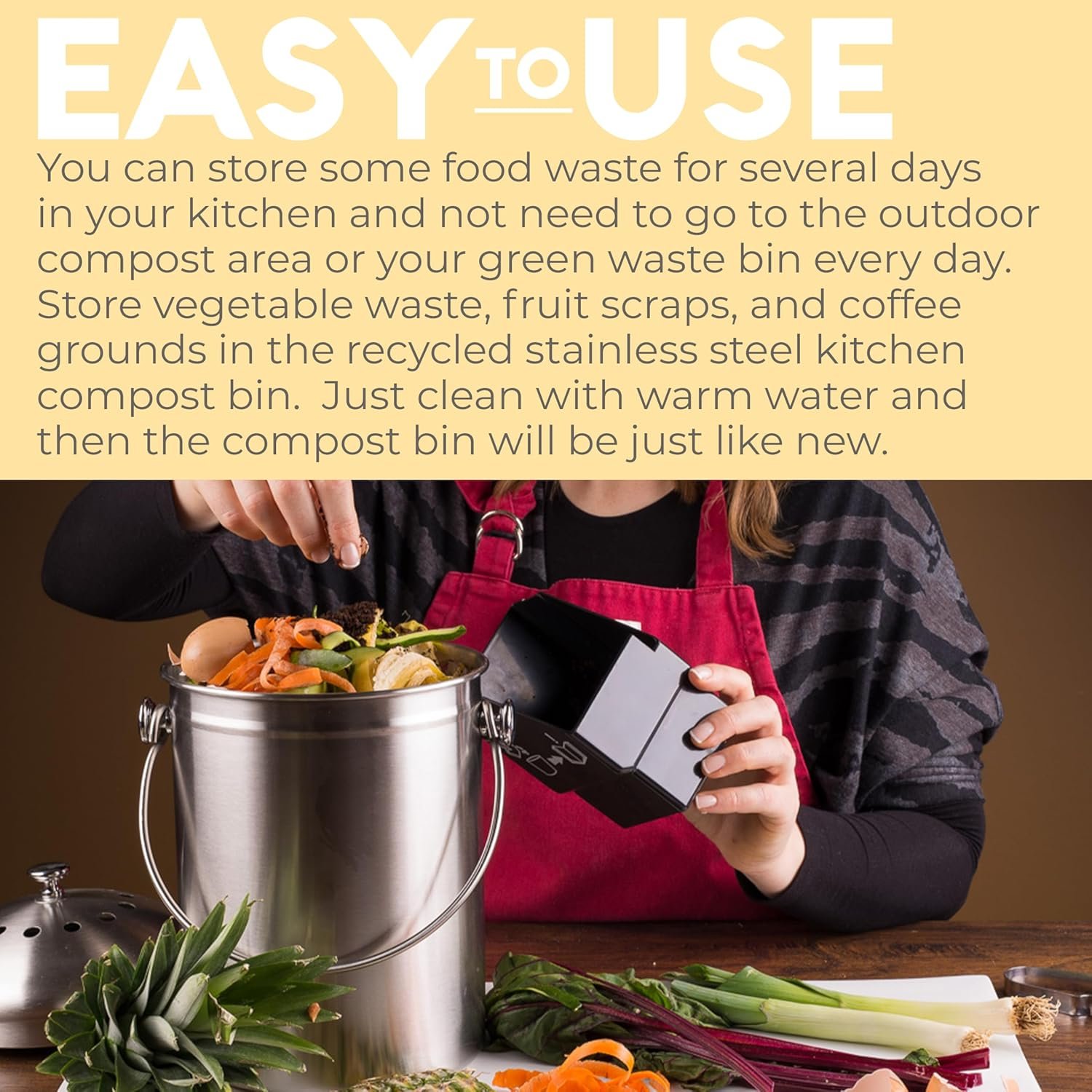 EPICA Countertop Compost Bin Kitchen | 1.3 Gallon | Odorless Composting Bin with Carbon Filters | Indoor Compost Bin with Lid | Stainless Steel Kitchen Composter for Food Scraps & Waste Recycling - Image 6