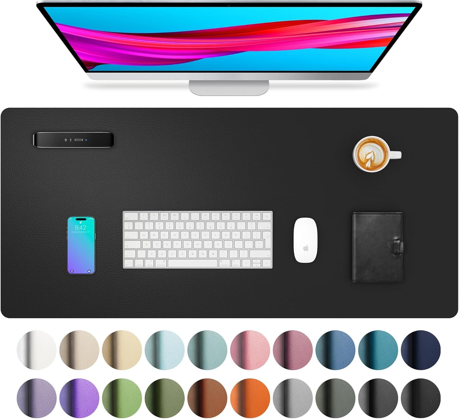 Aothia PU Leather Desk Pad & Large Mouse Pad (23.6 x 13.7 in)