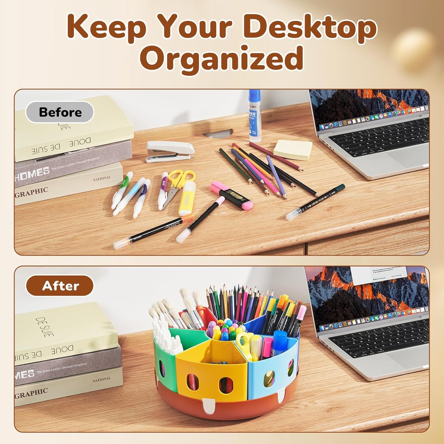 GAMENOTE Rotating Art Supplies Organizer - Lazy Susan Office School Supply for Kids Desk Organization and Storage Homeschool Craft Caddy Classroom Organization (Large) - Image 4
