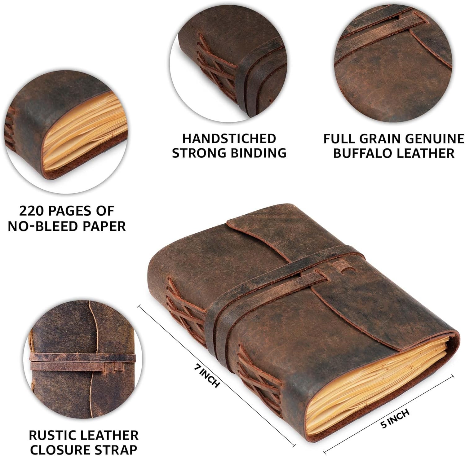 LEATHER VILLAGE Leather Bound Journal - Rustic Brown, 7"X5", 220 Pages - Vintage Blank Paper Diary for Writing, Drawing, Sketchbook, and Travel Notebook - Ideal for Women and Men - Image 4