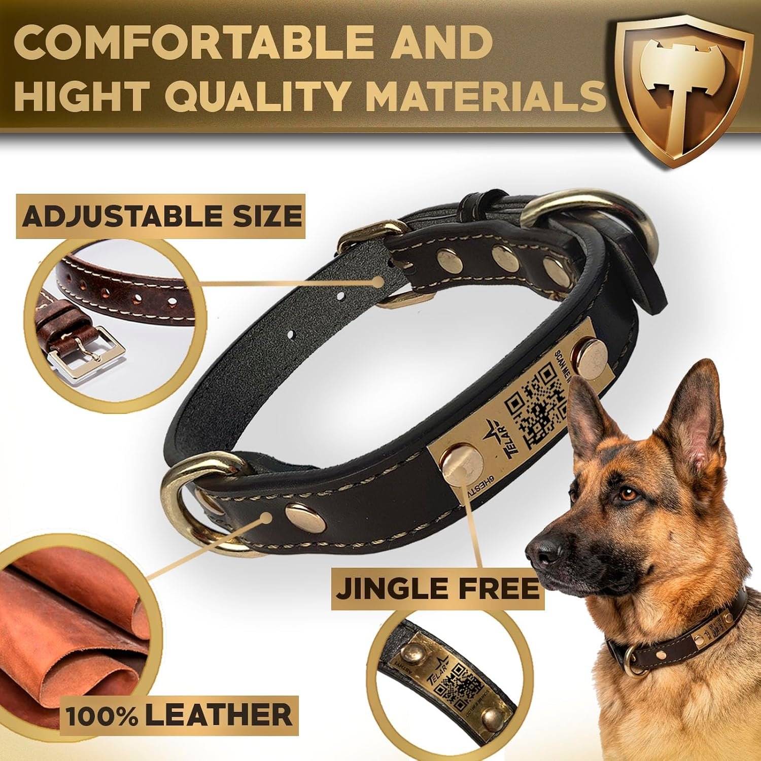Personalized QR Code Dog Collar - Durable Genuine Leather Pet Collar with Engraved Smart ID Tag, Personalized Dog Collar with Name and Phone Number, Soft Padded Adjustable Neck Strap, Brown - Image 6