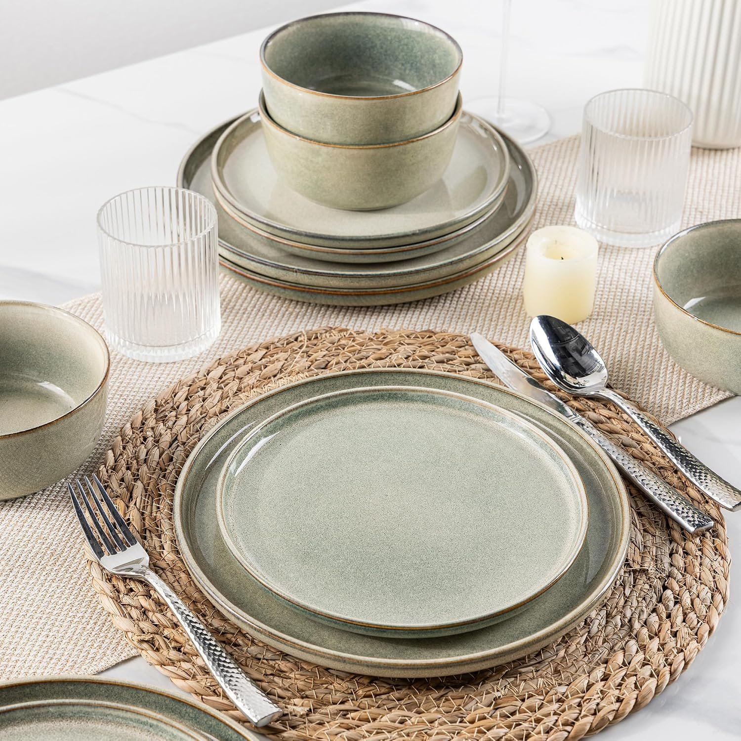 AmorArc Stoneware Dinnerware Sets,Round Reactive Glaze Ceramic Plates and Bowls Set,Highly Scratch Resistant | Dishwasher & Microwave Safe Dishes,Service for 6 (18pc) - Image 4