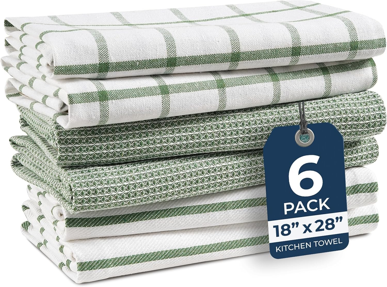 LANE LINEN Cotton Kitchen Towels – Set of 6, Absorbent Quick-Drying Dish Towels (18" x 28")