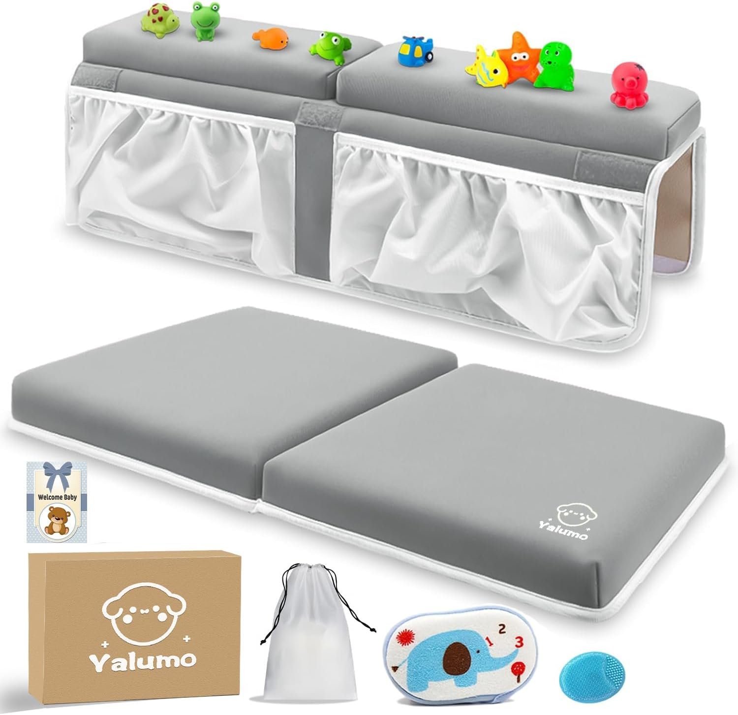 Bath Kneeler & Elbow Rest Pad Set (Non-Slip, Quick-Dry, with Pockets)