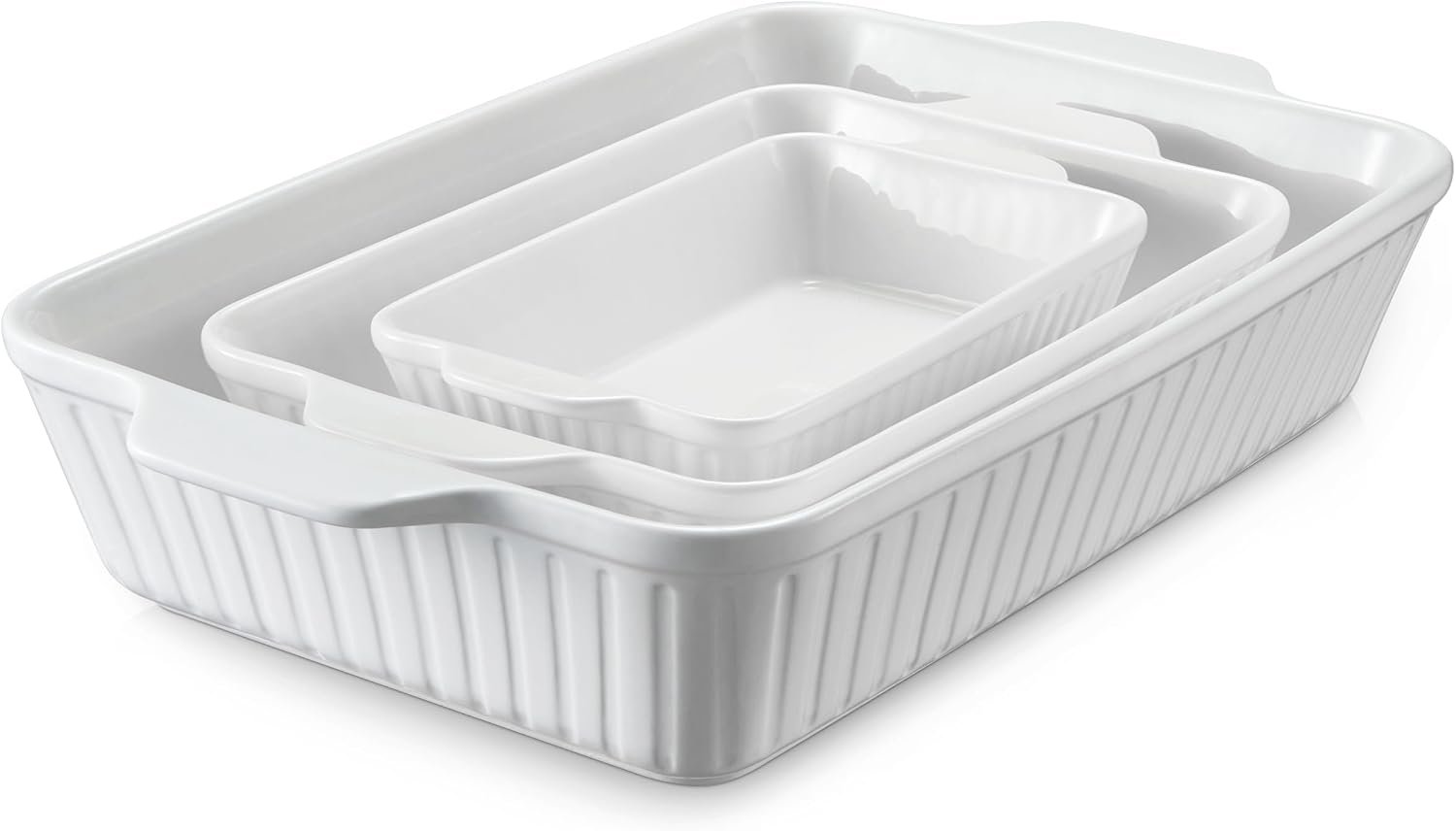 DOWAN Ceramic Baking Dish Set (3-Piece, White)