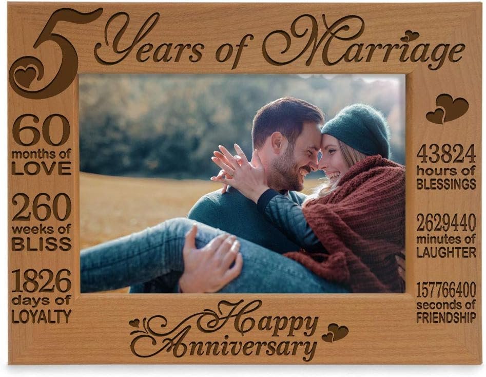 Kate Posh Engraved Solid Wood 5th Anniversary Photo Frame