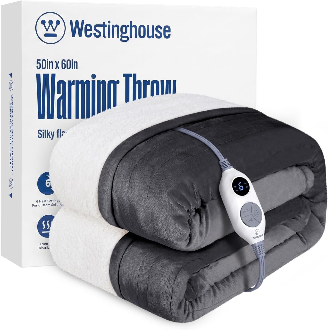 Westinghouse Electric Heated Throw Blanket (50"×60", 6 Heat Levels, Auto-Off)