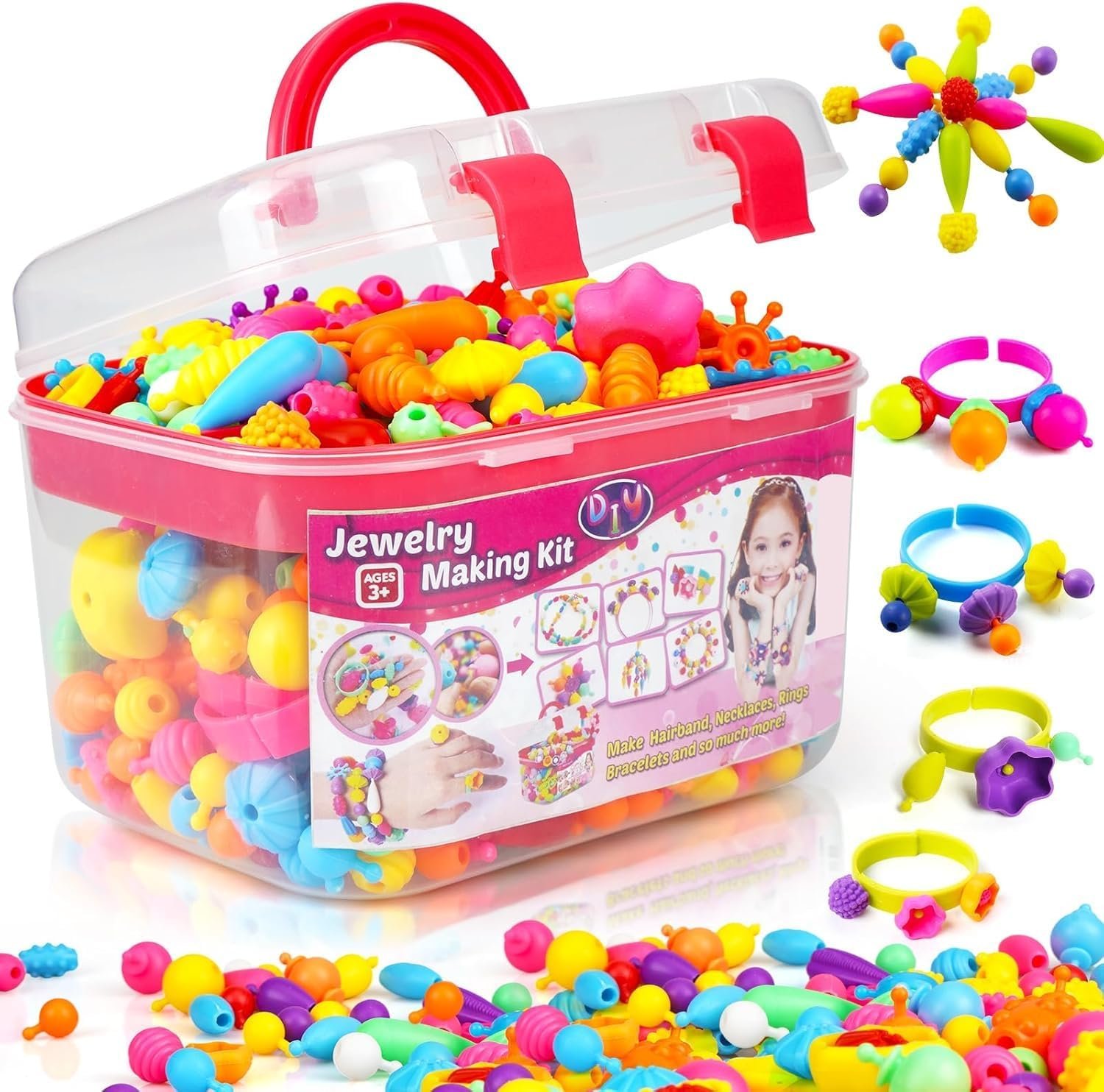 FUNZBO 520+ Snap Pop Beads Jewelry-Making Craft Kit (Bracelets, Necklaces & Rings)