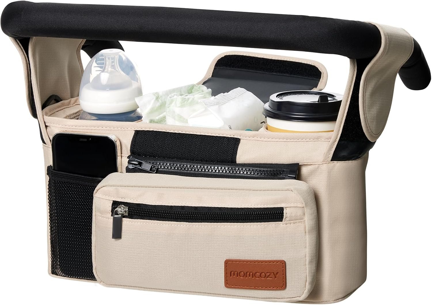 Momcozy Universal Stroller Organizer with Insulated Cup Holders & Phone Bag