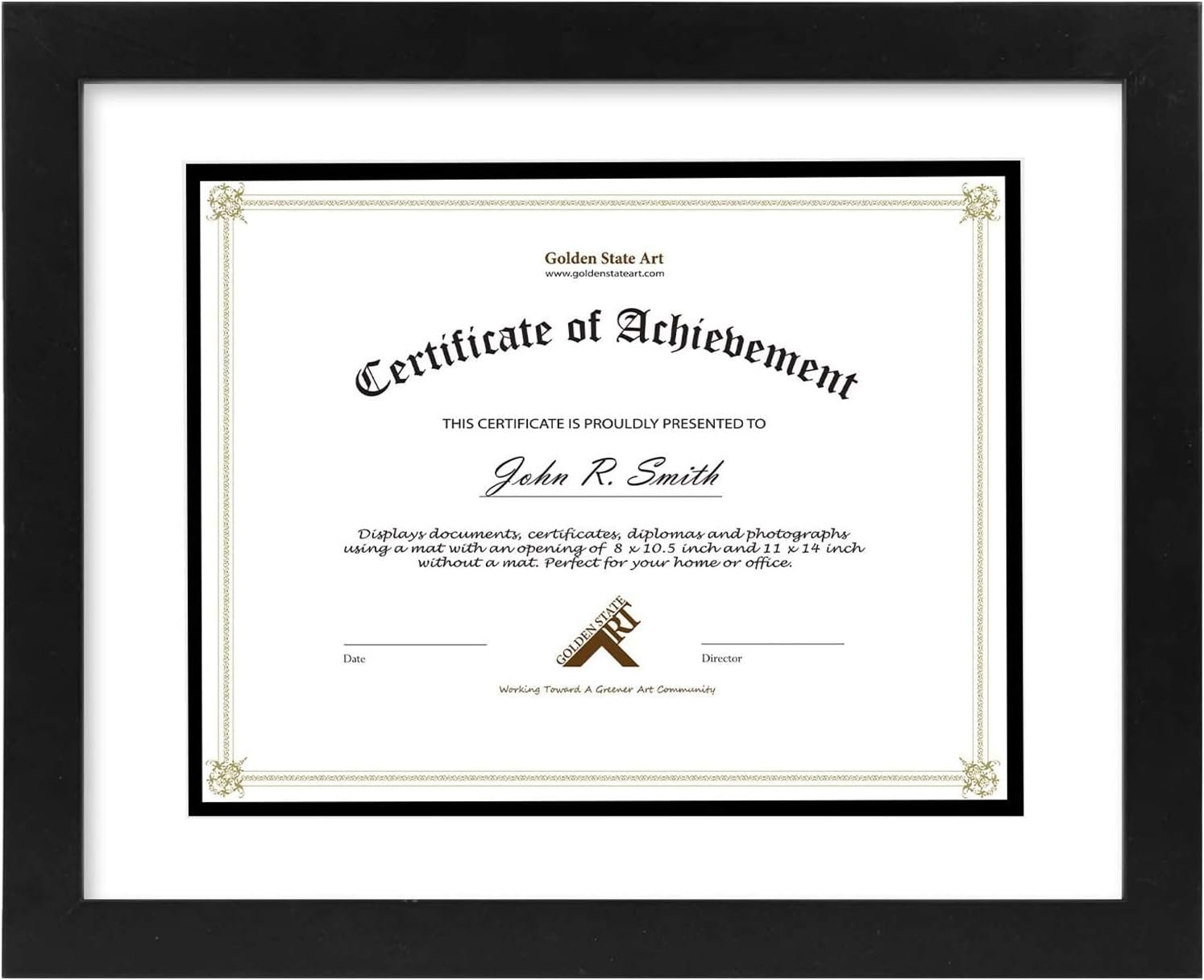 Golden State Art 11x14 Diploma Frame (for 8.5x11 Certificate) – Black Wood, Real Glass