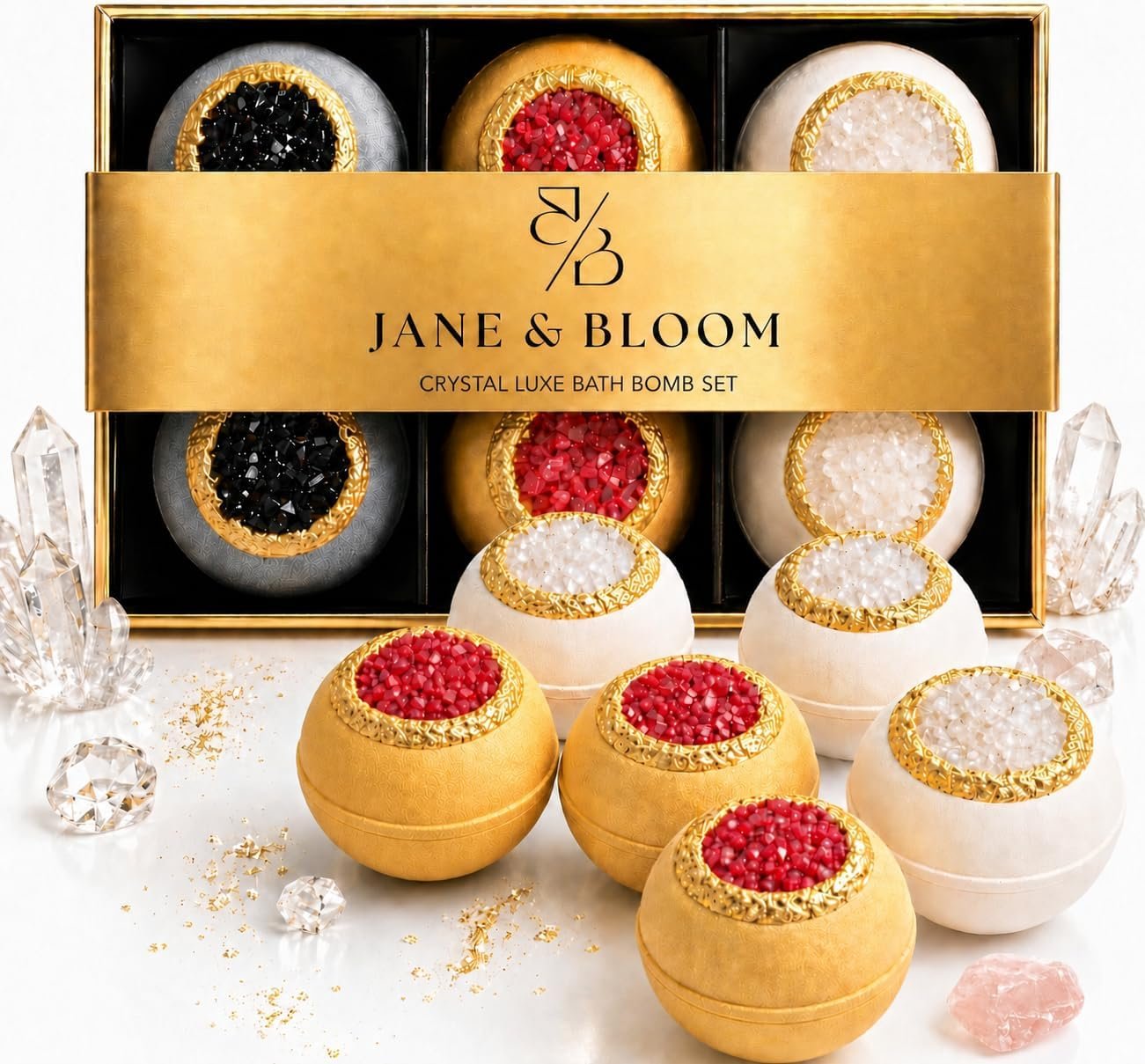 Crystal Luxe Bath Bomb Gift Set – 6 Large Moisturizing Bath Bombs with Natural Oils