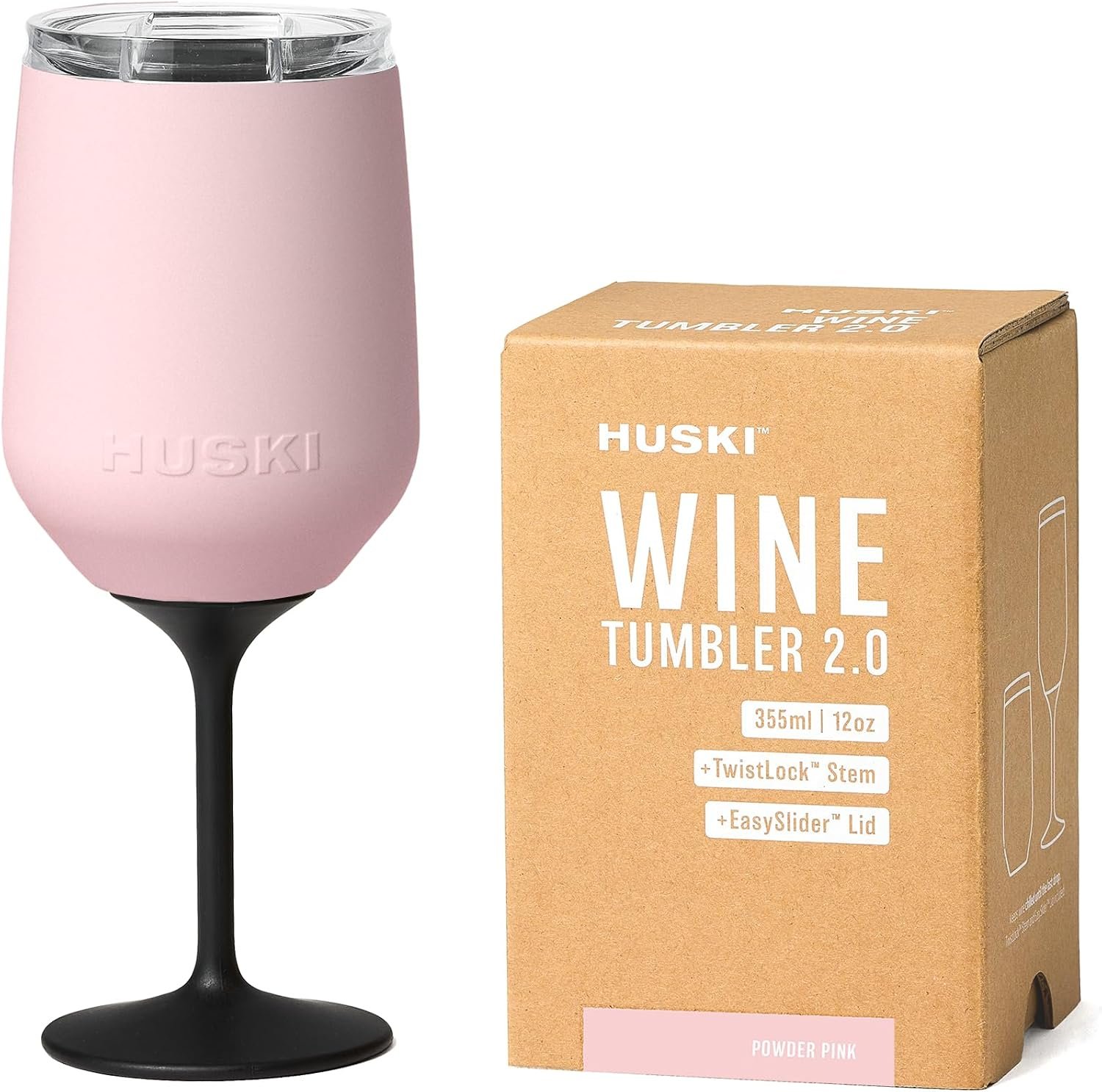 Huski Wine Tumbler 2.0 – Insulated Stainless Steel with Detachable Stem (Powder Pink)