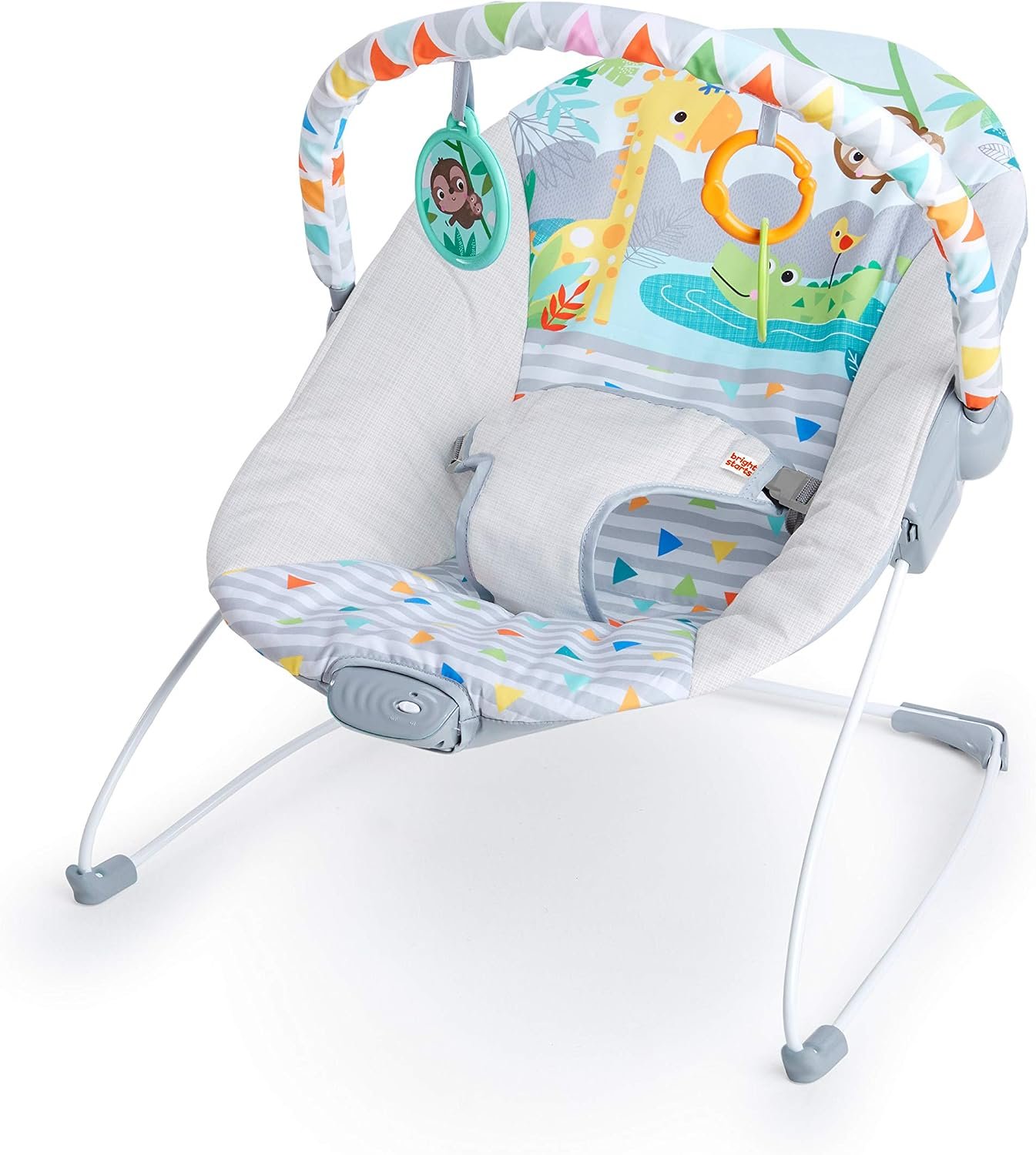 Bright Starts Baby Bouncer with Soothing Vibrations & Toy Bar (Safari Fun)