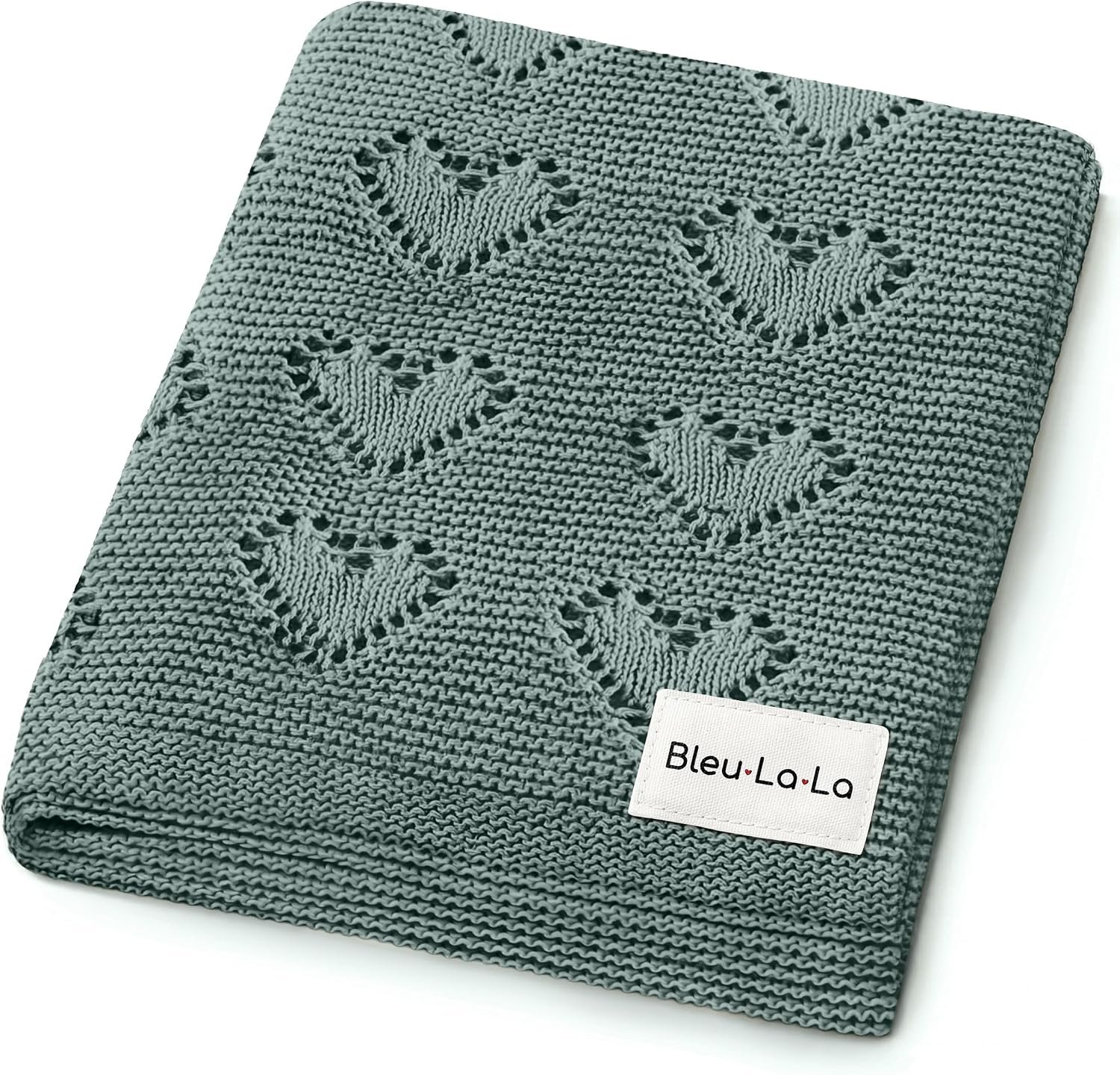 Bleu La La Heirloom Knit Heart Receiving Blanket (Luxury Cotton, Hunter Green)