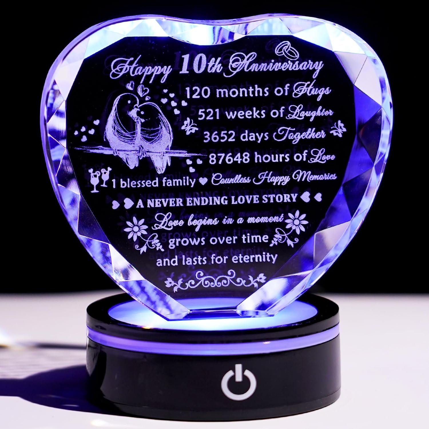 YWHL 10th Anniversary Crystal Heart with LED Base