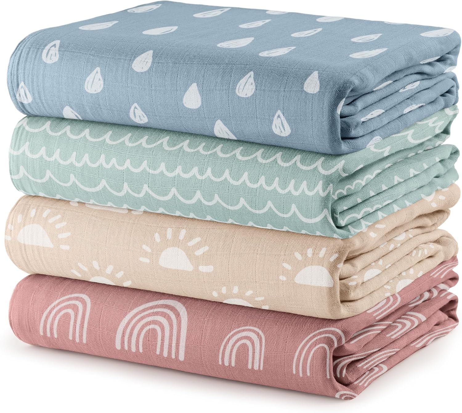 Comfy Cubs Muslin Swaddle Blankets (4-Pack, 47"x47", Cotton)