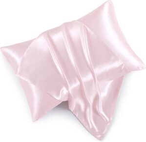 Blush Pink Satin Pillowcase with Zi...