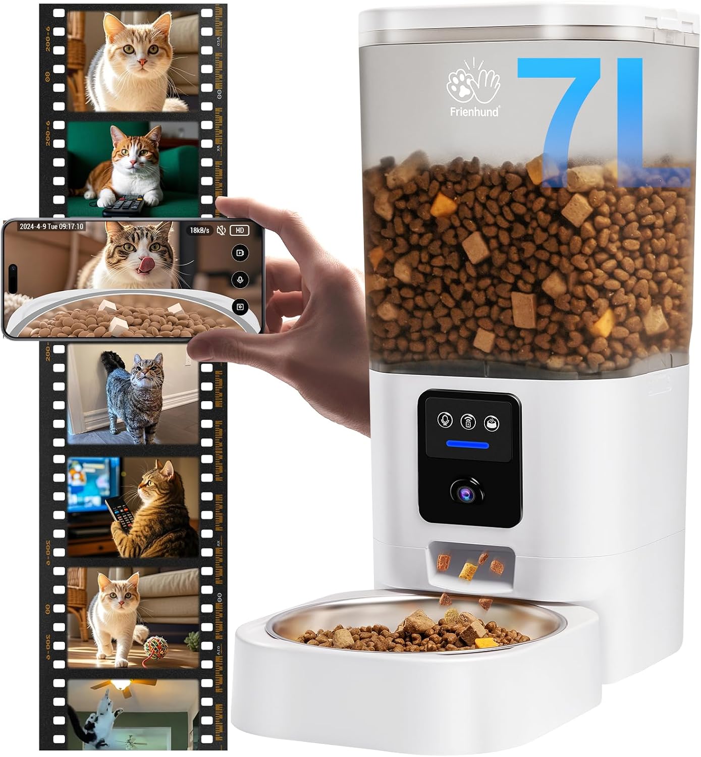 Frienhund Automatic Cat Feeder with 2K Camera (7L, WiFi)