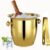 Ice Buckets – Champagne Ice Bucket with Tongs, Golden Trumpet Ice Bucket Stainless Steel Mirror Reflection Wine Cooler for Cocktail Bar Beer Red Wine Liquor Beverages Party,Ice Frozen Longer, 2.5L