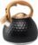Tea Kettle Stovetop, 3.2 Qt Stainless Steel Whistling Kettle for Stove Top, Food Grade Teapot with Wood Pattern Handle for Coffee, Milk etc, Gas Electric Applicable (Black)