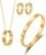 Love Bracelet Earring Necklace Set for Women 18K Gold Plated Trendy Stainless Steel Luxury Love Hoop Earring Bangle Pendant Jewelry Set