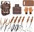 Brown Gardening Tools Set 12-Piece, Heavy Duty Garden Hand Tool Kit with Non-Slip Ergonomic Handle, Storage Tote Bag, Garden Apron, Gloves and Kneeling Pad, Gardening Gifts for Women Men Plant Lover