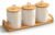 Set of 3 Ceramic Canisters for Sugar Coffee Tea with Tray, White Airtight Food Storage Jars with Wood Lids, Kitchen Counter Storage Containers – 23oz