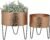MyGift Modern Hammered Copper Tone Planter Pot, 8 and 10 Inch Metal Round Plant Container with Matte Black Wire Stand, Set of 2 – Handcrafted in India