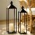Perfnique Decorative Lanterns for Indoor & Outdoor, Set of 2 Black Metal Lanterns (22″ & 19″) with LED Timer Flameless Candles, Farmhouse Modern Decor for Front Porch, Patio, Mantle