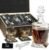 Whiskey Decanter Gift Set for Men – Twisted Bourbon Decanter, 2 Glasses, 2 XL Stainless Steel Whisky Stones – Balls, 2 Slate Coasters, Special Tongs & Freezer Pouch in Pinewood Gift Box