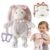 Moonkie Baby Lovey with Silicone Teether, Bunny Security Blanket with Textured Ribbons, Crinkle Toys, Soft Minky Velour & Natural Cotton, Newborn Girl Gift for Baby Shower or Birthday