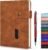 Lined Journal Notebook with Pen, A5 Personalized Hardcover Leather Journal for Men Women, 200 Pages 100 GSM Thick Paper College Ruled Notebooks for Work Travel School Writing Diary 5.9″ X 8.4″ Brown