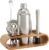 Amazon Basics 10-Piece Stainless Steel Cocktail Shaker Bar Tool Set with Bamboo Stand Holder, Home Bar Drink Mixing Accessories, Housewarming Gift