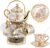 Zhehao 20 Pcs Porcelain Tea Set with Metal Holder and Spoon Adult Ceramic Tea Set European Flower Painting Teapot Cup Saucer Spoon for Women Mom Gift, Large Version (Rustic Style)