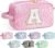 YOOLIFE Gifts for Girls Women – Initial Makeup Bag Cosmetic Bag Toiletry Pouch, Personalized Birthday Gifts for 3 4 5 6 7 8 9 10 Year Old Girl Sister Friends, Pink A