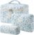 HBselect Quilted Makeup Bag, 3PCS Cotton Large Travel Makeup Bag, Cute Floral Coquette Make up Bag Cosmetic Bag Toiletry Bag for Women Girls